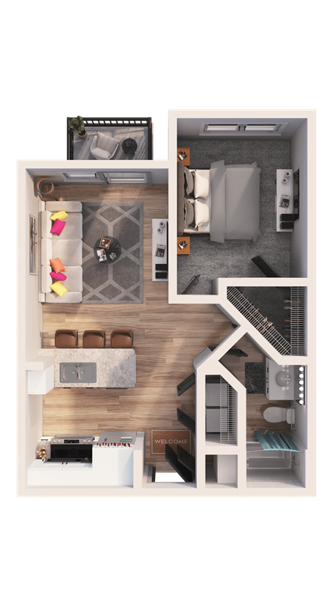 Floor plan for 1 bed, 1 bath, 695 sqft